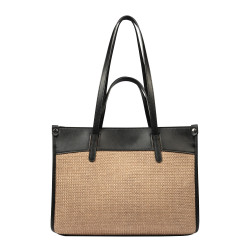 Női strandtáska 045g 01 fekete napa+karamell raffia