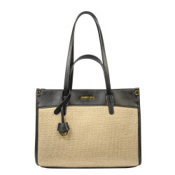 Női strandtáska 045g fekete napa+rafia