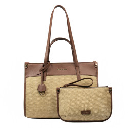 Strandtáska női 045g konyak barna+raffia