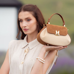 Női kézitáska 042g barna velúr+raffia