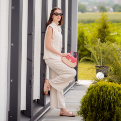 Női kézitáska 042g málna rózsaszín velúr+rafia lifestyle