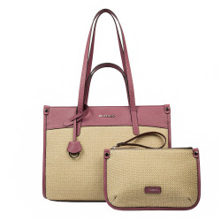 Női strandtáska 045g 01 málna rózsaszín+raffia