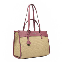 Női strandtáska 045g 01 málna rózsaszín+raffia