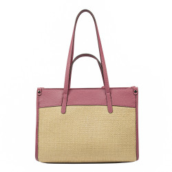 Női strandtáska 045g 01 málna rózsaszín+raffia