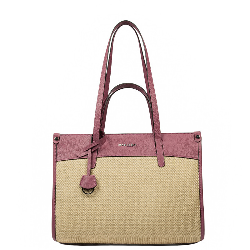 Női strandtáska 045g 01 málna rózsaszín+raffia