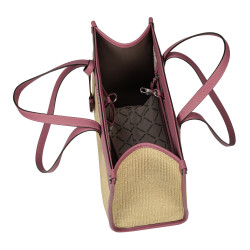 Női strandtáska 045g 01 málna rózsaszín+raffia