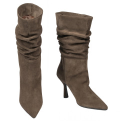 Női magas sarkú csizma 1410 csokoládé velúr