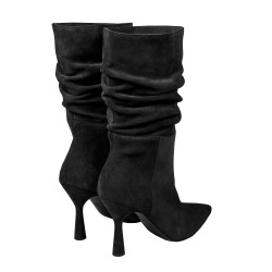 Női magassarkú bokacsizma 1410 fekete velúr