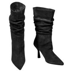 Női magassarkú bokacsizma 1410 fekete velúr