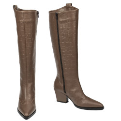 Női magas sarkú csizma 1413 krokodil kávé
