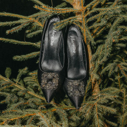 Női elegáns cipő 1339 fekete szatén lifestyle