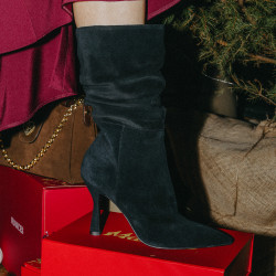 Női magassarkú bokacsizma 1410 fekete velúr lifestyle