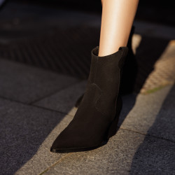 Női magas sarkú csizma 1411 fekete velúr lifestyle