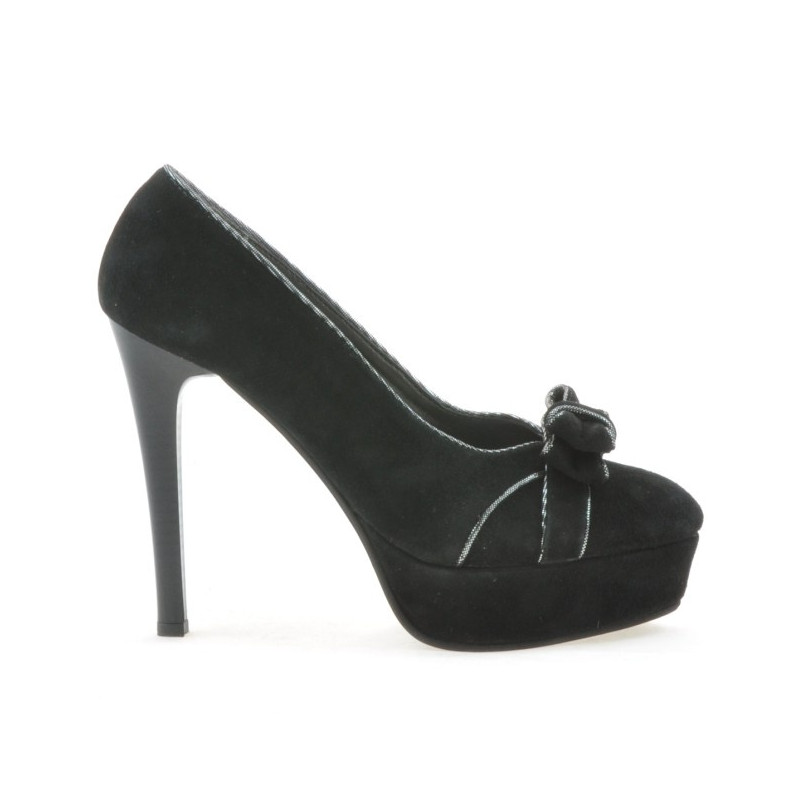 Pantofi eleganti dama 1095 negru antilopa+argintiu