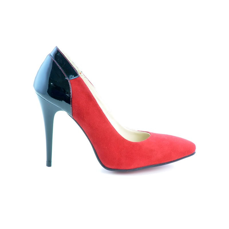 Pantofi eleganti dama 1230 rosu antilopa combinat 