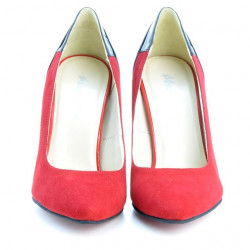 Pantofi eleganti dama 1230 rosu antilopa combinat 
